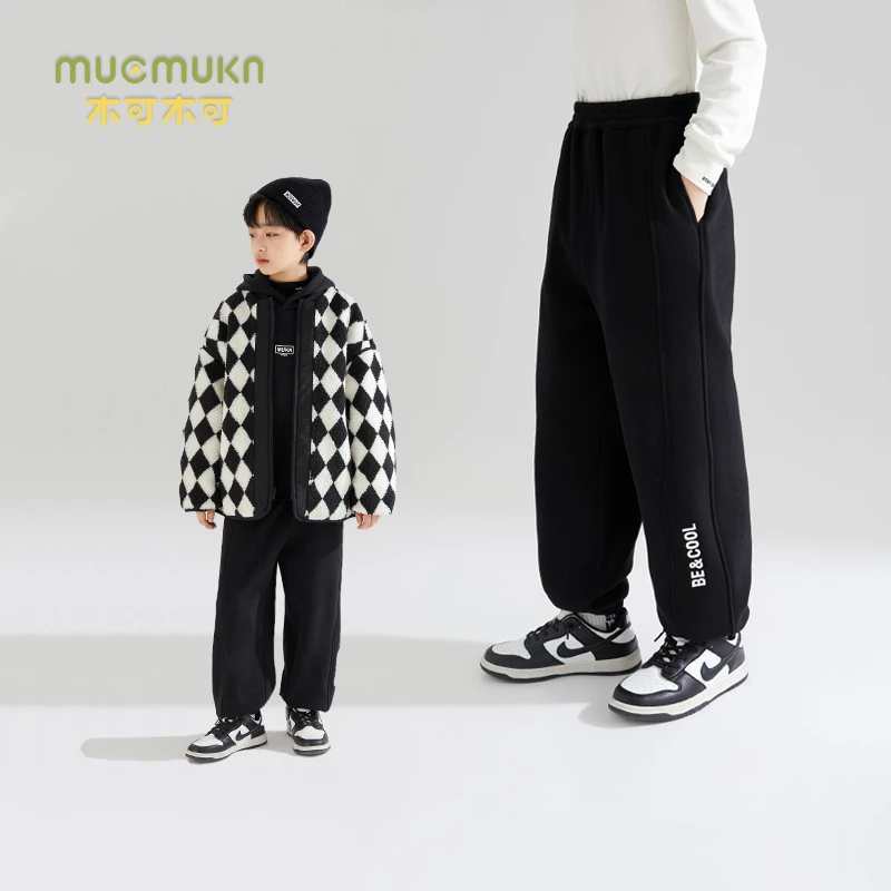 男童加绒束脚裤冬季新款内里摇粒绒加厚保暖休闲针织裤M34ZK1963
