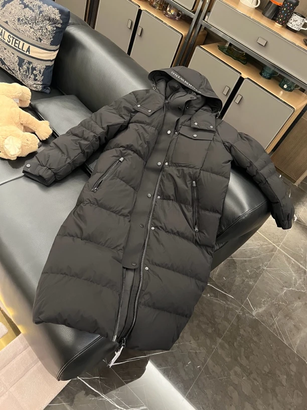 秋冬白鸭绒修身中长款连帽黑色女士时尚加厚保暖外套249186