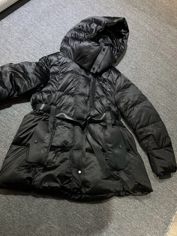 8035韩版时尚休闲百搭连帽宽松腰带立领羽绒服