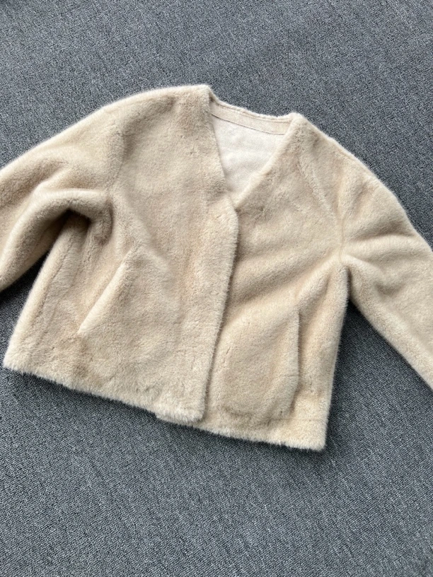 秋冬仿水貂毛外套女短款V领时尚显瘦环保皮草6802