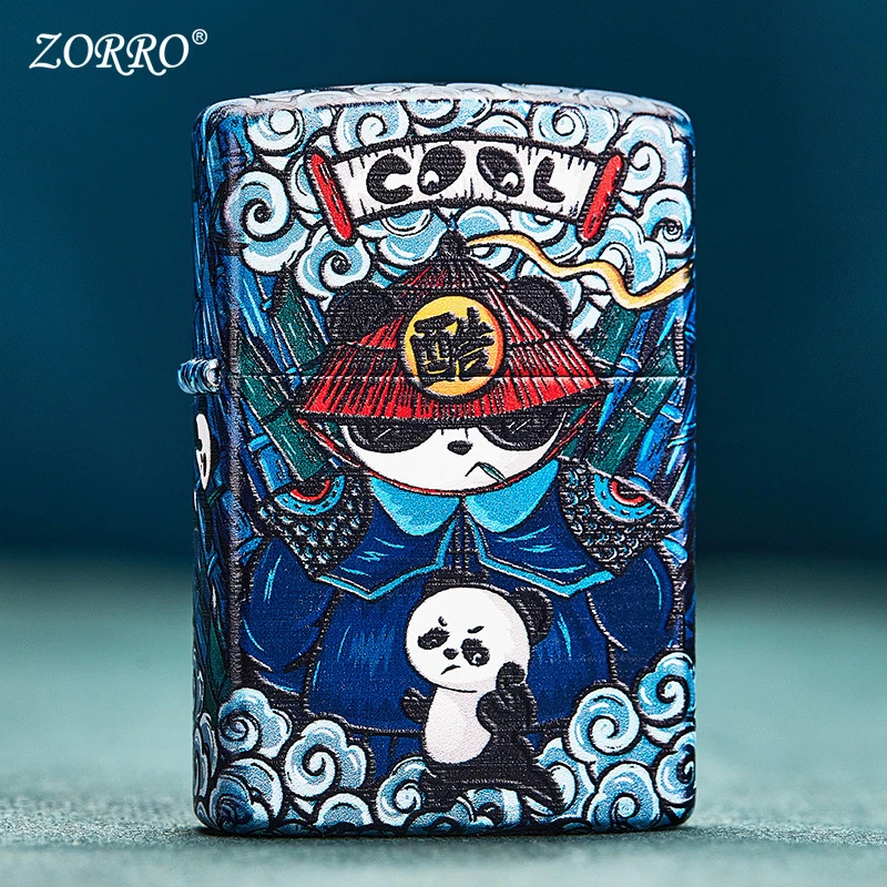 ZORRO佐罗煤油打火机国潮熊猫彩印黄铜防风砂轮式送男友节日礼物