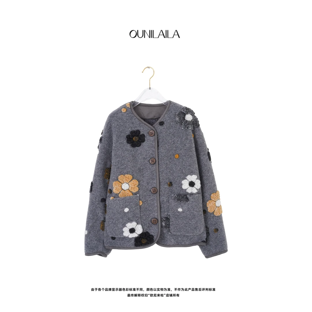 欧尼家 【黄昏见】J精致感立体花卉羽绒服 / 冬款减龄时尚羊毛外套