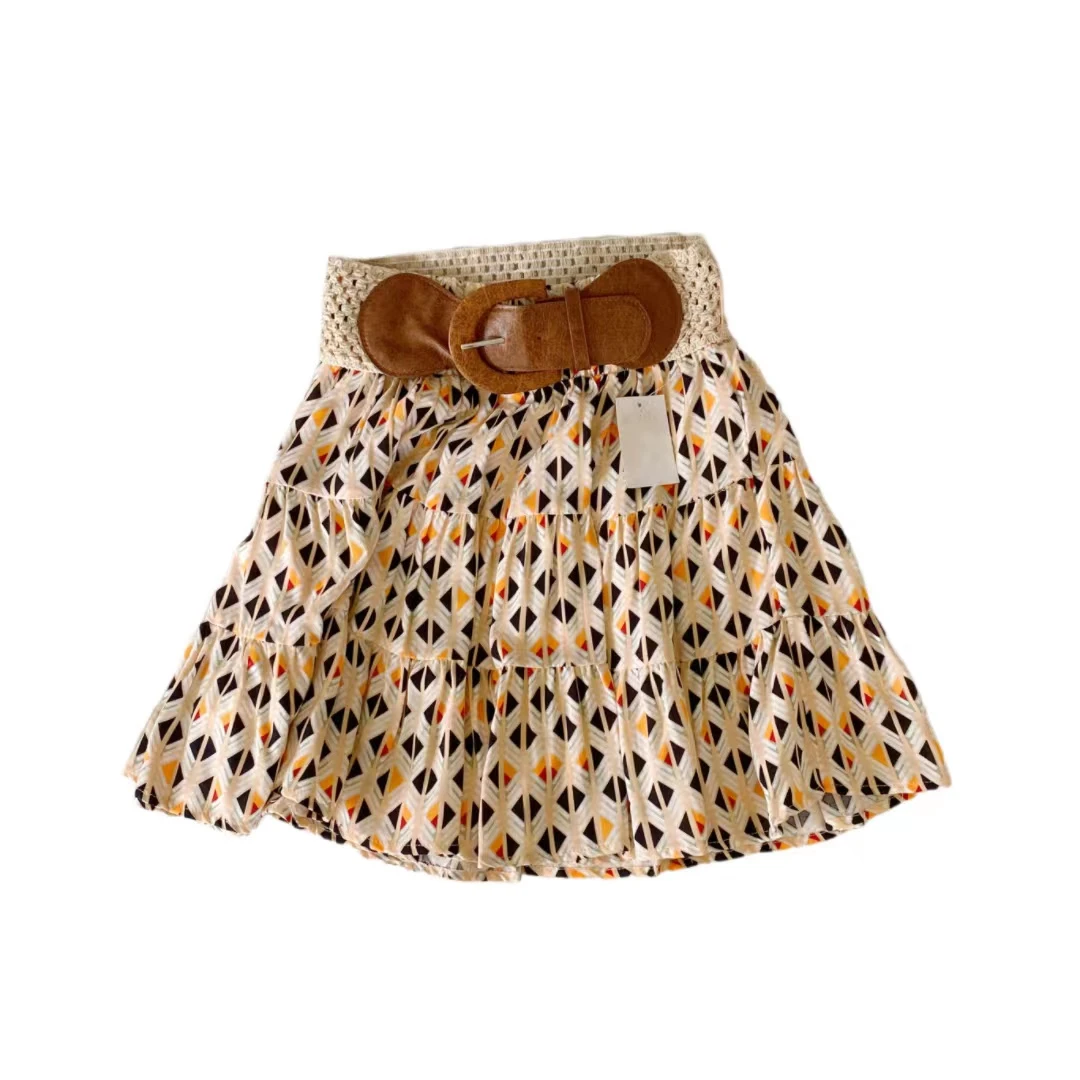 外贸原单女装出口订单欧美风夏季印花腰带洋气时尚休闲半身短裙