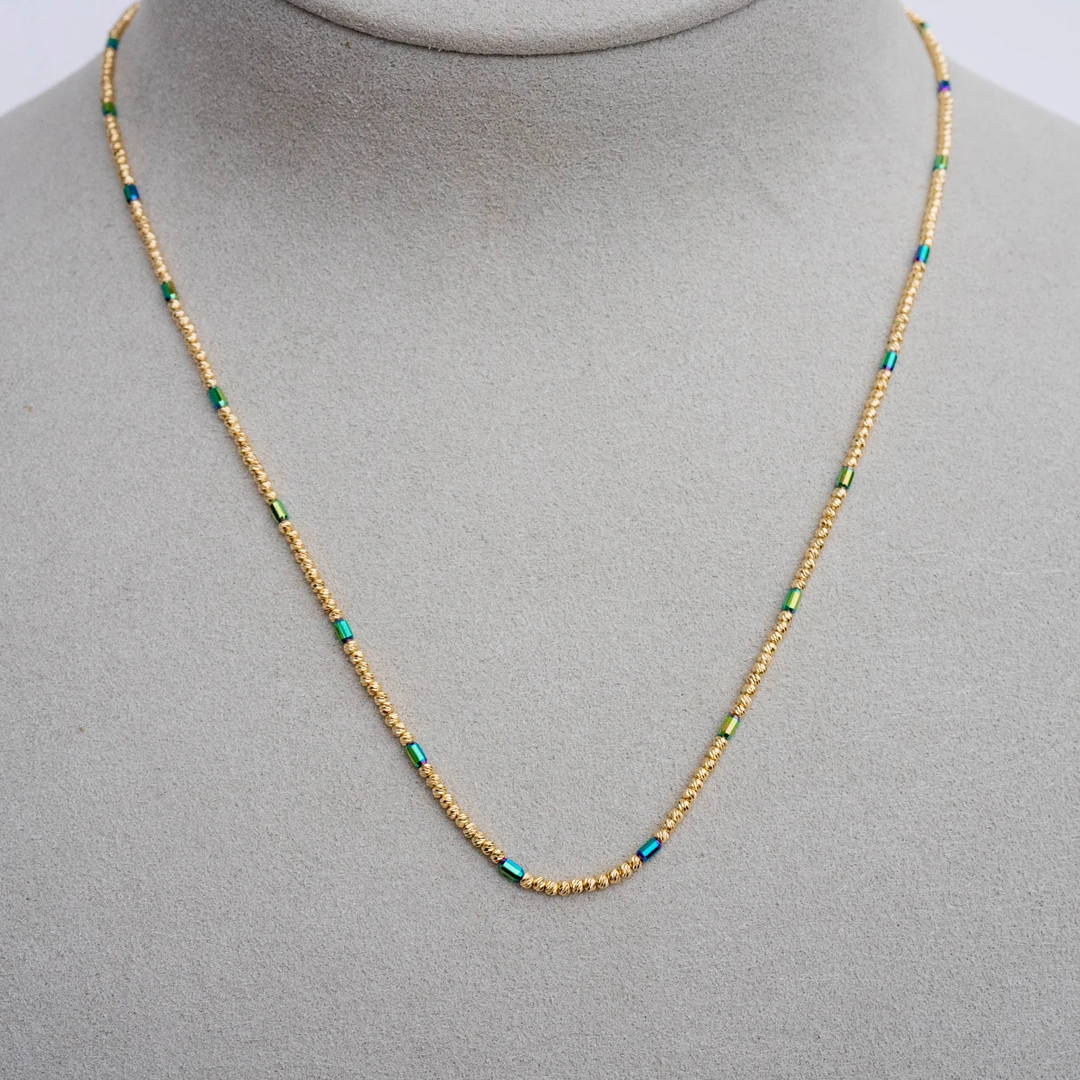 18K烤色工艺时尚百搭绿色简约小众手工气质彩色锁骨链