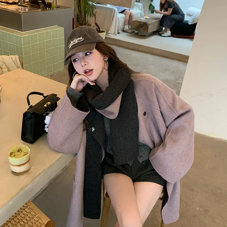 【现货】YVONNE买手店/玛德琳100澳毛定染配色气质围巾大衣