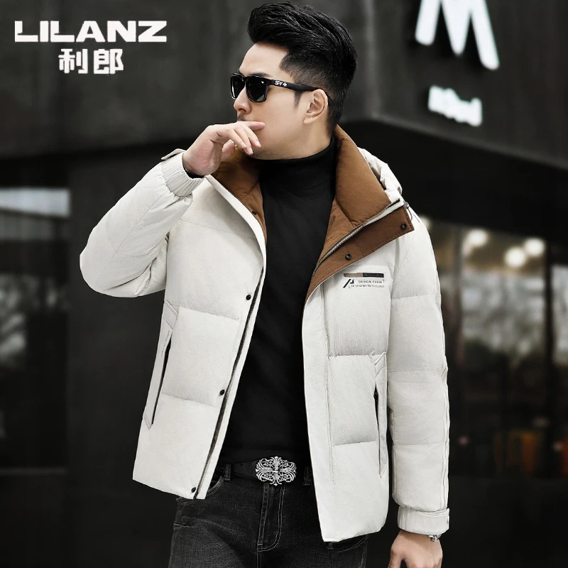 利郎正品男士羽绒服冬季新款白鸭绒中年男装可脱卸帽休闲加厚外套