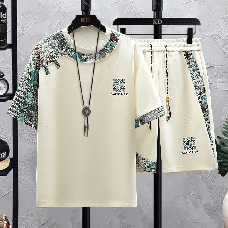 中国风夏天短裤套装男夏季新中式休闲男装潮流运动一整套国潮衣服