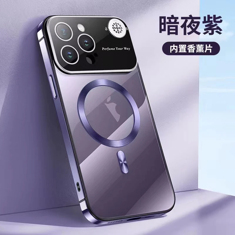 iPhone15promax手机壳不锈钢苹果14磁吸13全包镜头膜香薰保护套
