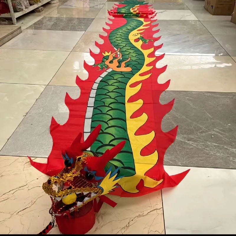 健身龙彩带龙钻石龙头发光一体绸子可水洗不掉色镂空定制红色黄色