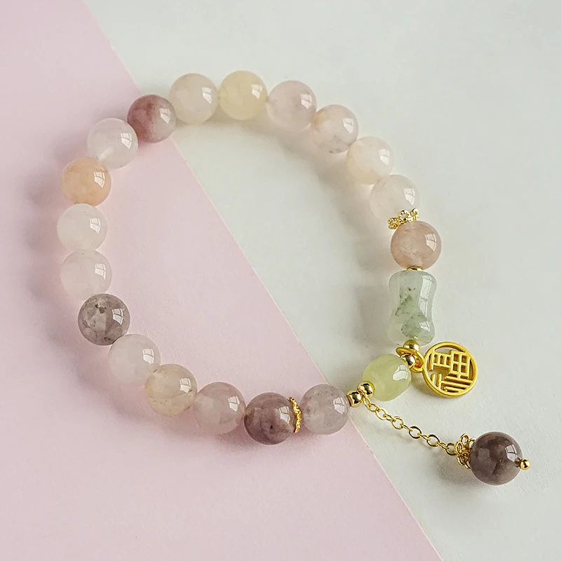 金丝玉小福牌手工单圈气质小众手链-7422