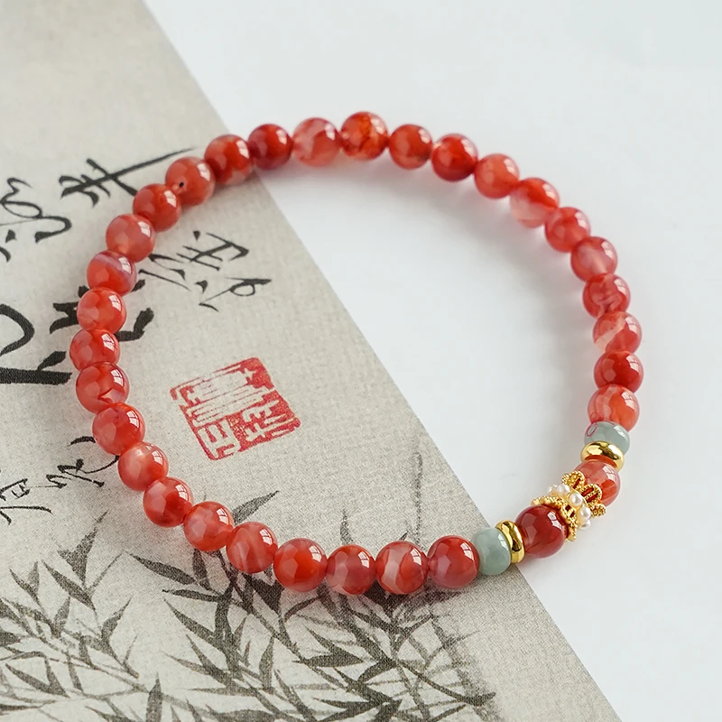 气质款南红单圈手链轻奢时尚百搭素圈精美复古老型民族风-7837