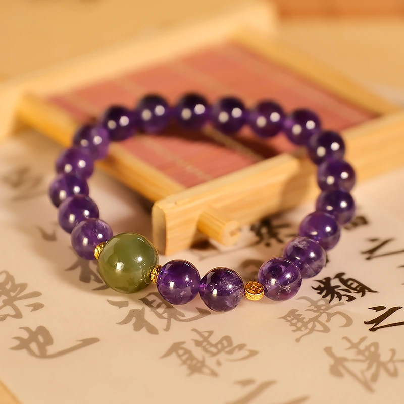 轻奢气质复古风气质紫水晶和田玉转珠百搭手链 多样性发一-5815