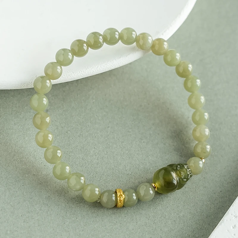 天然和田玉搭配貔貅高级款单圈手链多样性发一 -7536