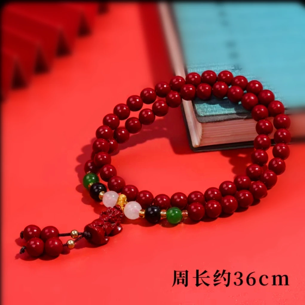 含辰砂工艺品貔貅朱砂轻奢双圈貔貅手串女串珠红色女士手链-5243