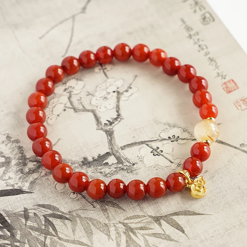 红玛瑙搭配黄发晶百搭款手链 多样性发一 -7614