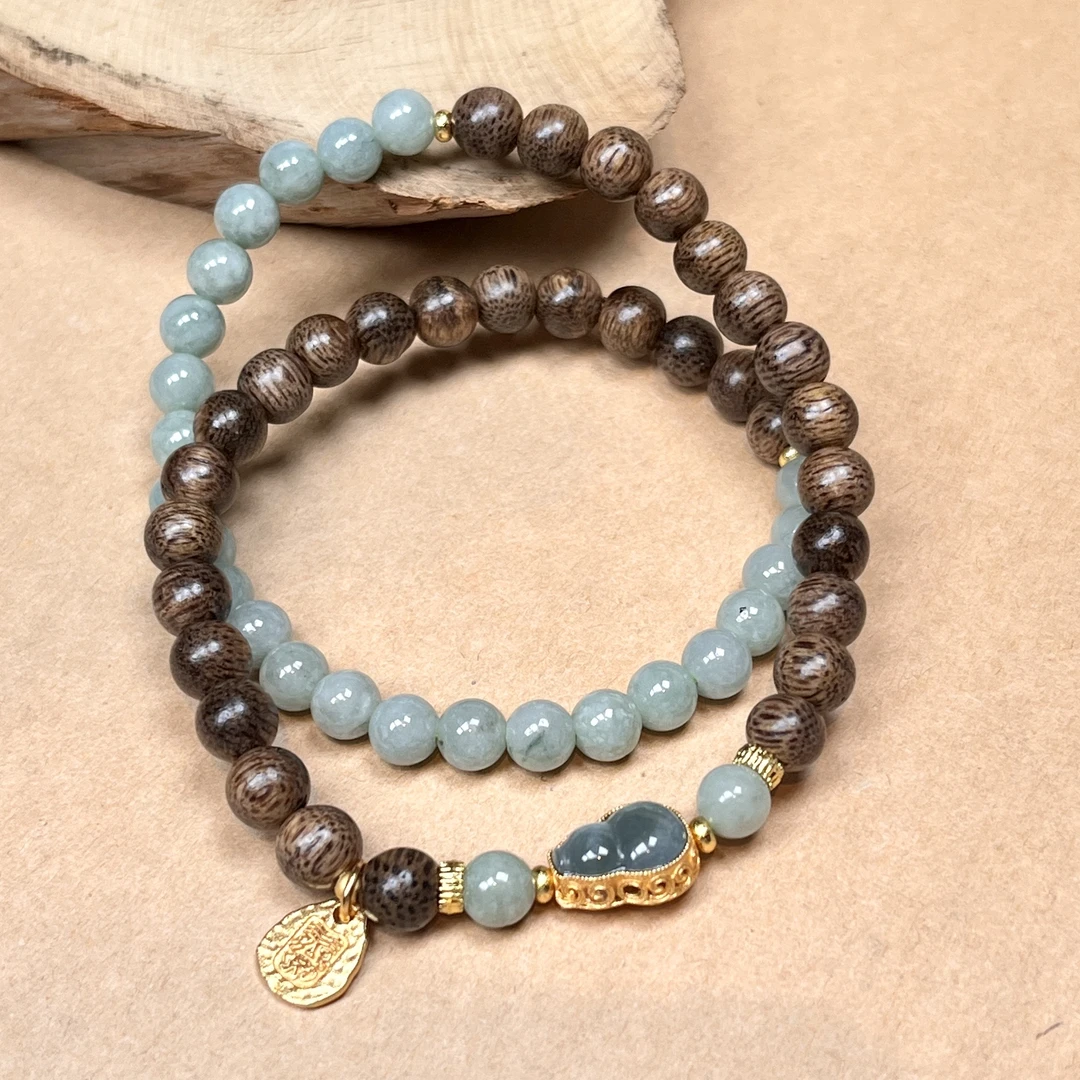 女款翡翠两圈轻奢百搭沉香葫芦转珠小众手链多样性发一-5738