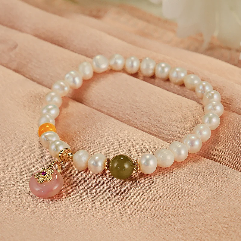 轻奢贵气淡水珍珠女款手链和田玉盐源玛瑙隔珠-6273