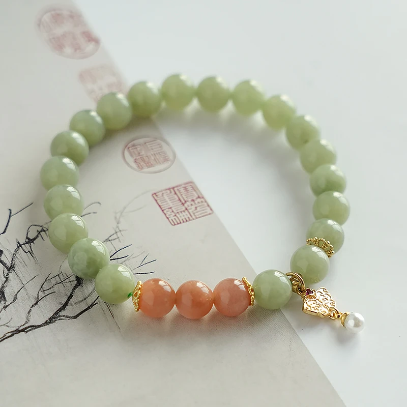 和田玉搭配太阳石温柔风手链 -7808