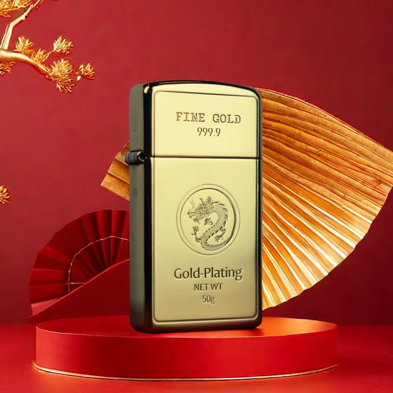 ZIPPO打火机正品纯铜纤巧龙年精雕小金条打火机限量送礼DY8715DK