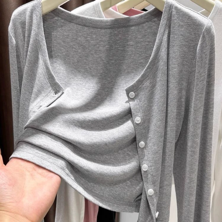 灰色防晒开衫女夏季2024新款外搭吊带裙披肩空调罩衫冰丝针织外套