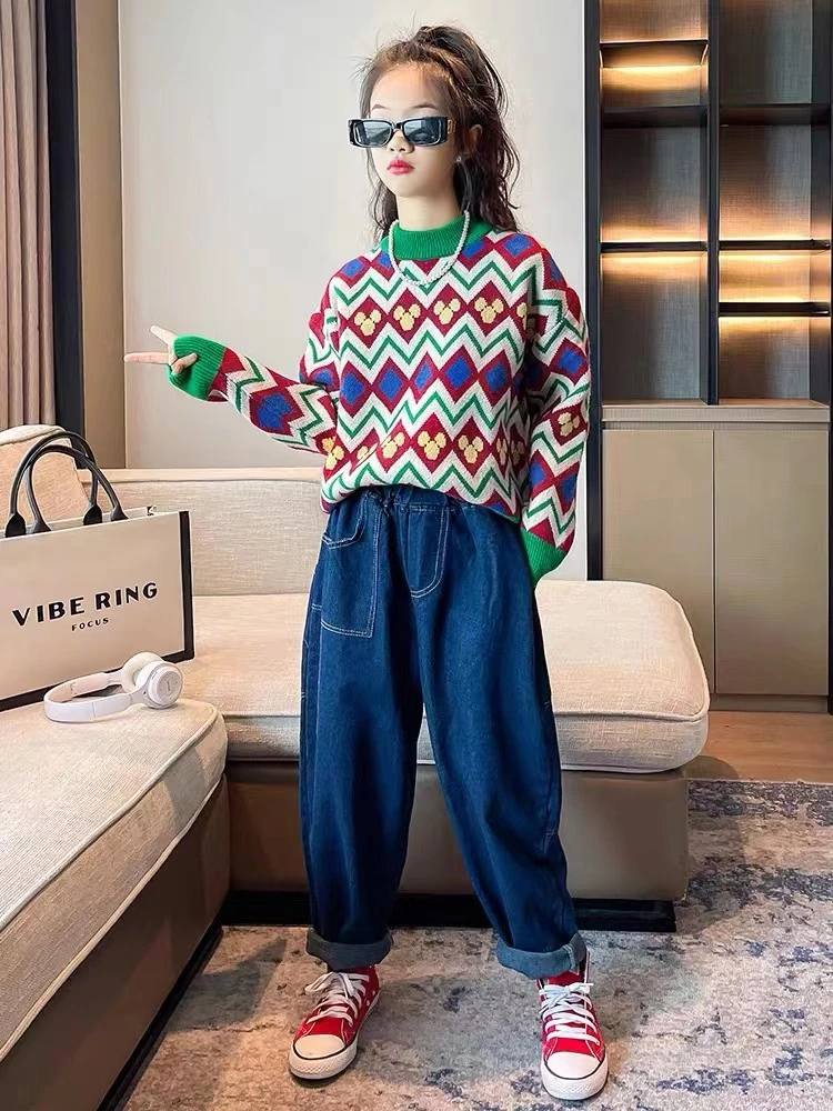 my093-潮童菱形格针织毛衣