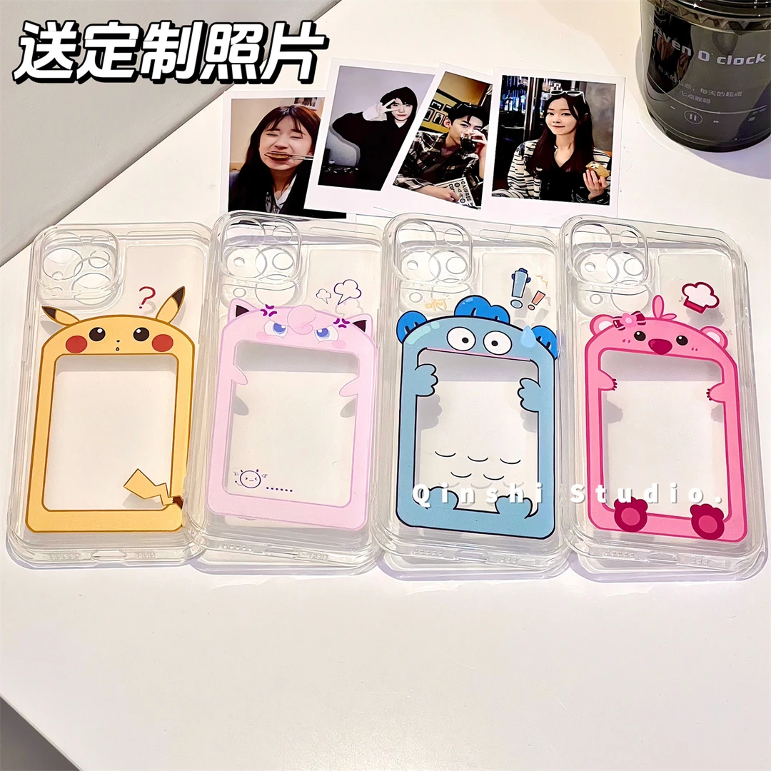 定制放照片丑鱼小海狸适用苹果14手机壳13promax新款12情侣11卡包