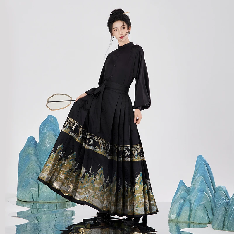 花神记千里江山马面裙马面裙外套原创汉服女日常通勤汉服