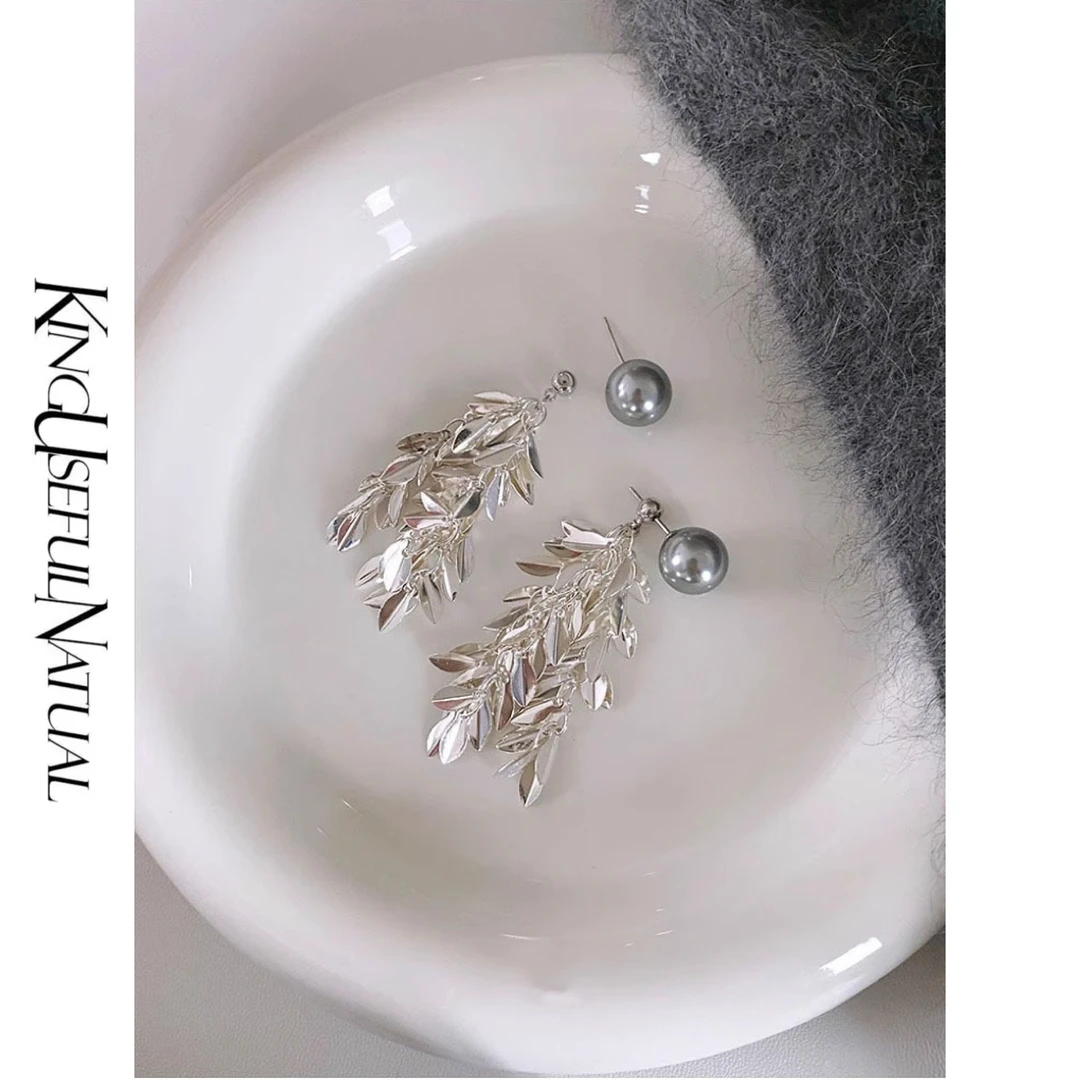 合金耳饰 KUN【波光粼粼】灰珠珠耳环一款两戴百搭精致耳钉