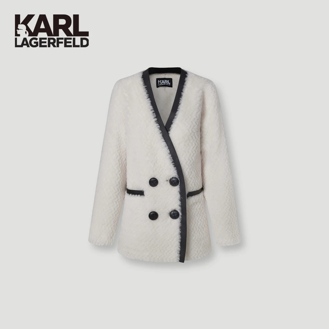 【晨粉专享价】KARL LAGERFELD撞色时尚边羊毛外套K27E1501