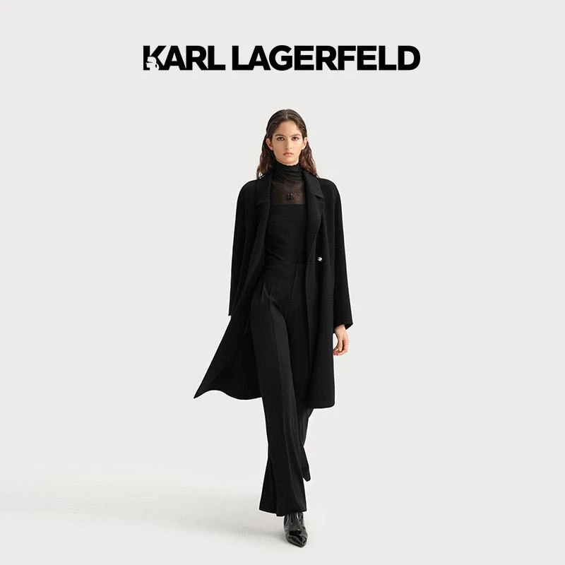 【官方】KARL LAGERFELD卡尔拉格斐秋长款双排扣羊毛大衣E37W1599