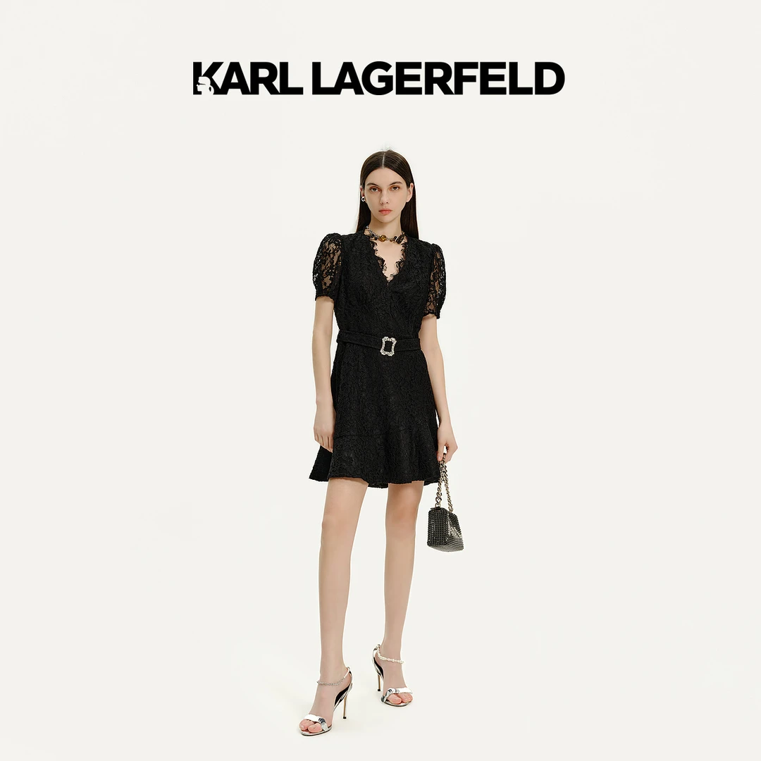【米儿专属】KARL LAGERFELD夏款短袖蕾丝连衣裙E42W13A7