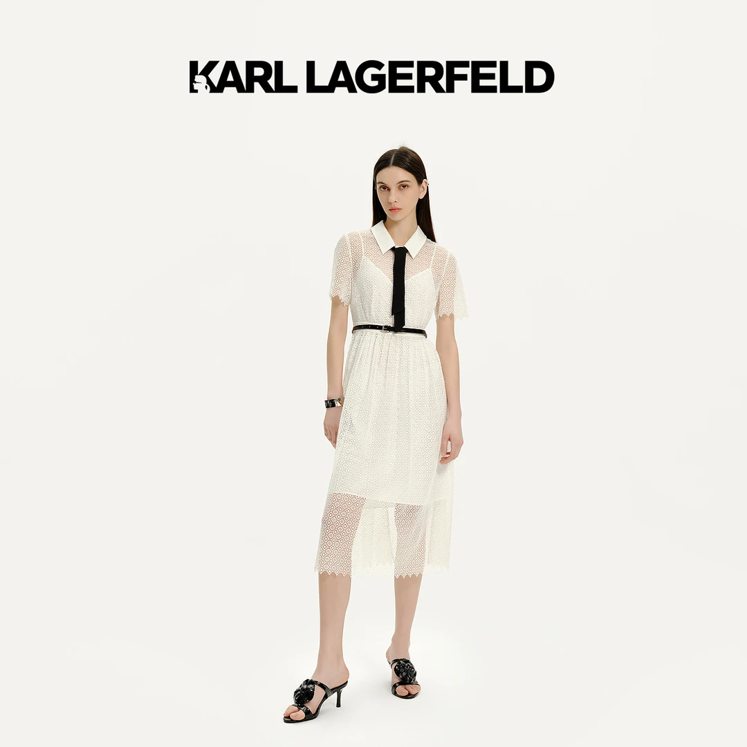 【官方】KARL LAGERFELD卡尔拉格斐24夏蕾丝长款收腰连衣裙E42W1359