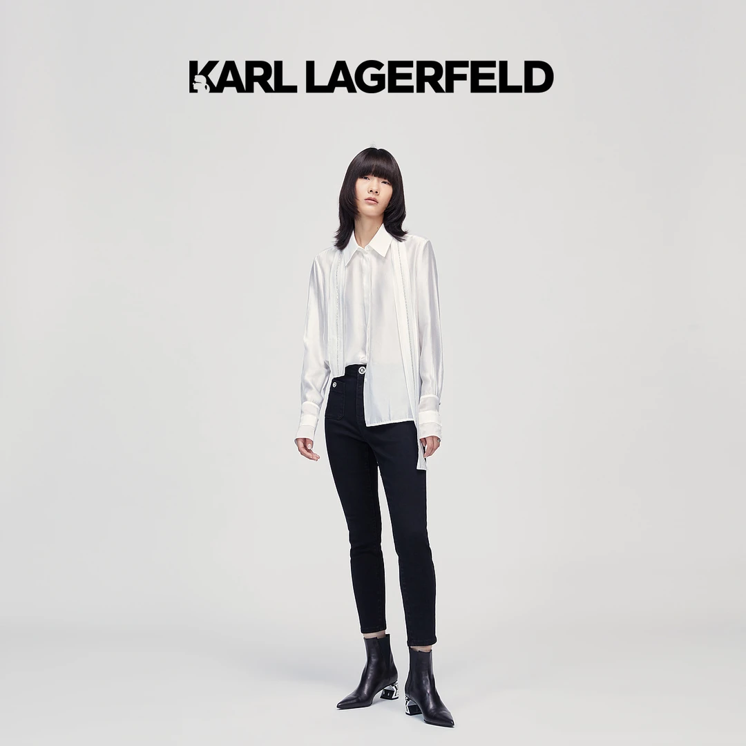 【官方】KARL LAGERFELD卡尔拉格斐2023秋钻链飘带衬衫226L1653