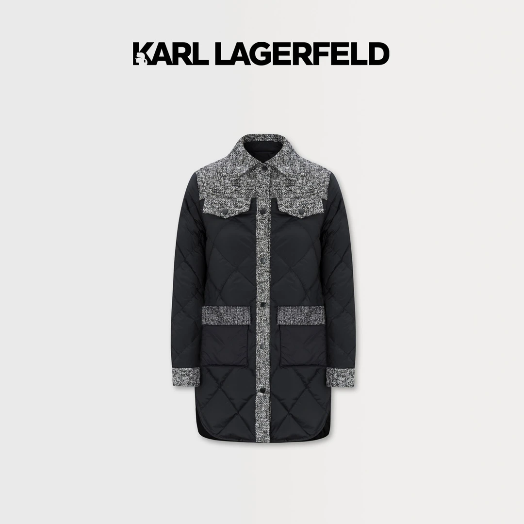 【丽公主专享】KARL LAGERFELD拼接菱格绗缝羽绒外套E37W1576
