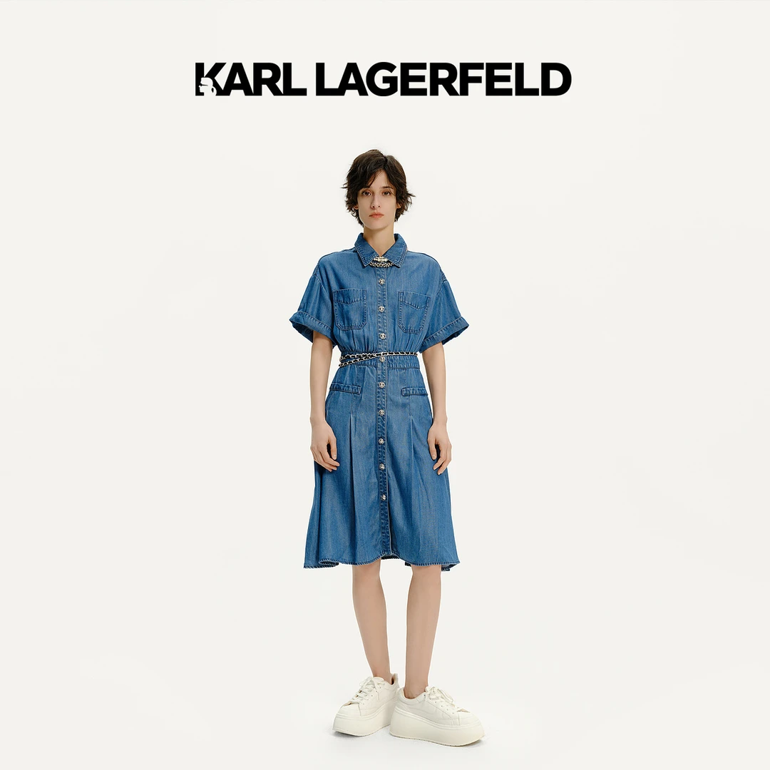 【官方】KARL LAGERFELD卡尔拉格斐24夏款牛仔收腰连衣裙E42W1373