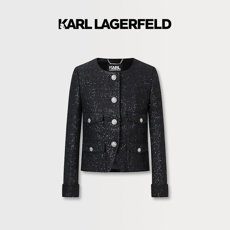 【晨粉专享价】KARL LAGERFELD2023秋款黑色粗花呢外套237W1583