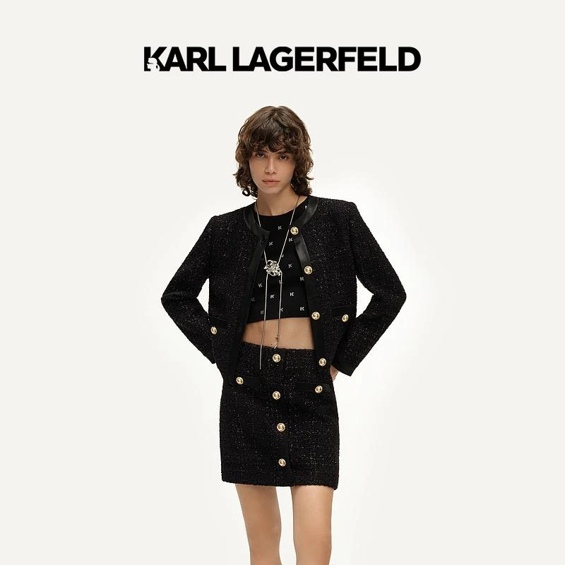 【官方】KARL LAGERFELD卡尔拉格斐春花呢直身小香风外套241E1517