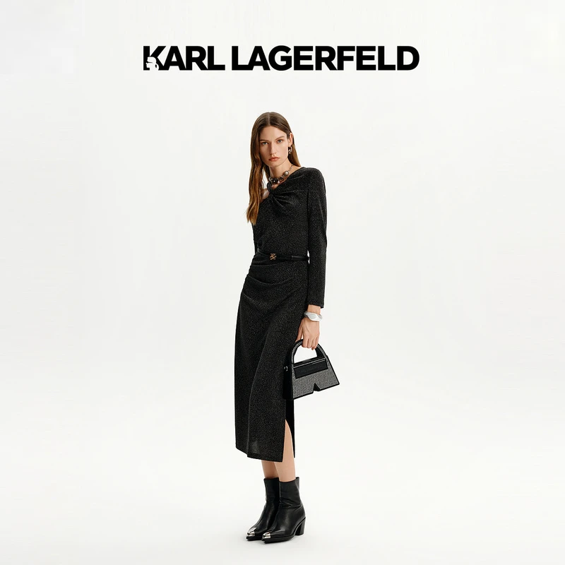 【若谷专属】KARLLAGERFELD秋季新款金银丝长袖连衣裙K26E1328