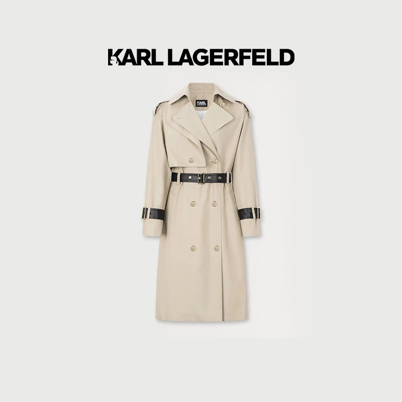 【雅丹风】KARL LAGERFELD卡尔拉格斐春秋经典长款风衣E37W1585