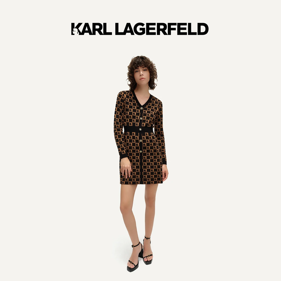 【晨粉专享价】KARL LAGERFELDKL棋盘格针织连衣裙E37W1350