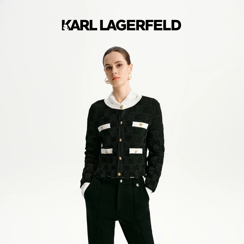 【官方】KARL LAGERFELD卡尔拉格斐24秋季撞色边开衫老佛爷K26E2217