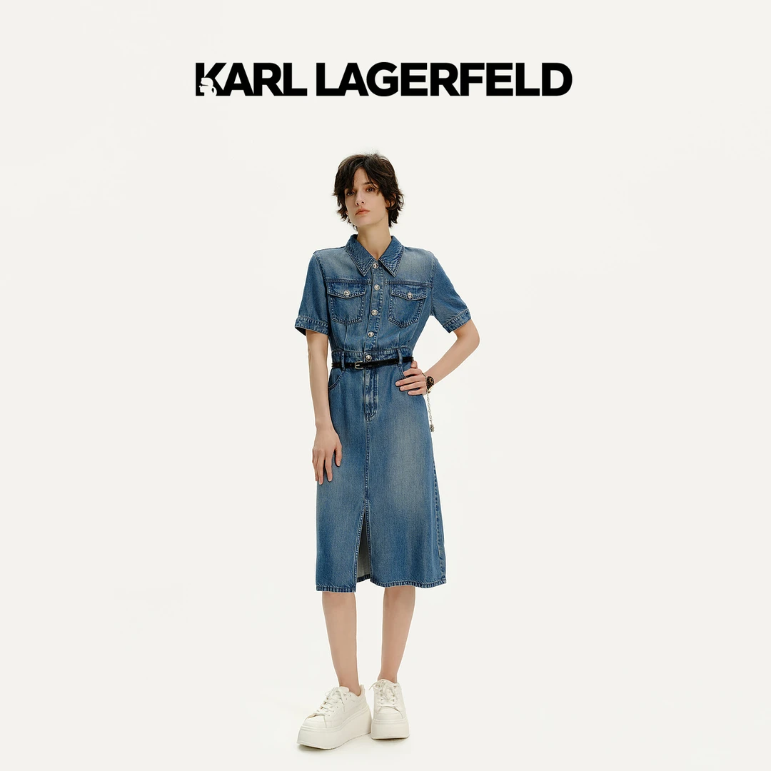 KARL LAGERFELD卡尔拉格斐新翻领牛仔连衣裙M22E1369