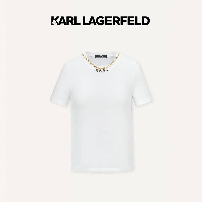 【官方】KARL LAGERFELD卡尔拉格斐2024春logo链条装饰T恤E41W1704