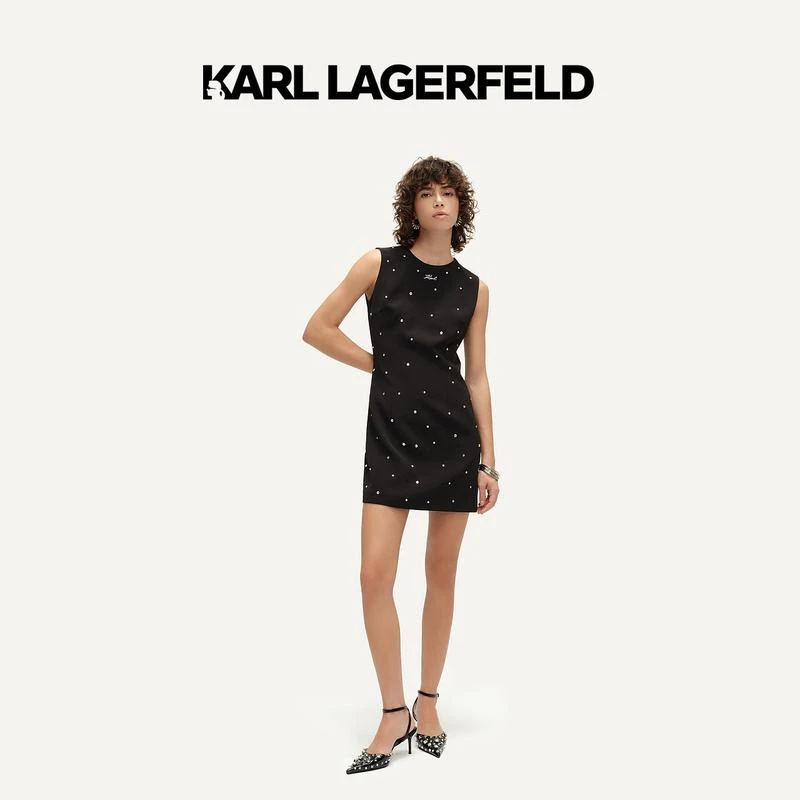 KARL LAGERFELD卡尔拉格斐24夏草签logo收腰小黑裙E41W1325