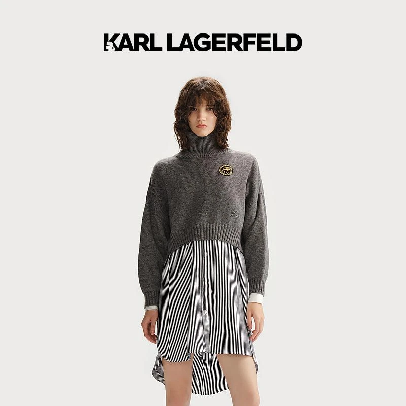 【大可专属】KARLLAGERFELD秋新款灰色高领毛衣236L2057