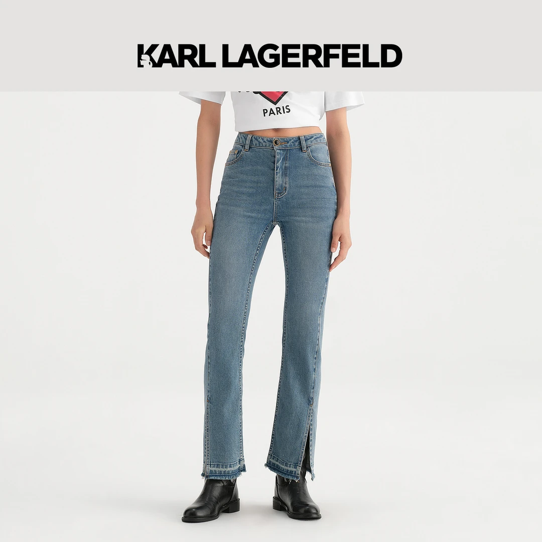 【晨粉专享价】KARL LAGERFELD早秋款小开衩牛仔裤236L1102