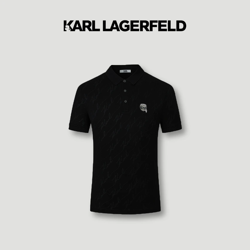 【官方男装】KARL LAGERFELD卡尔拉格斐钻饰提花男Polo衫231N1711