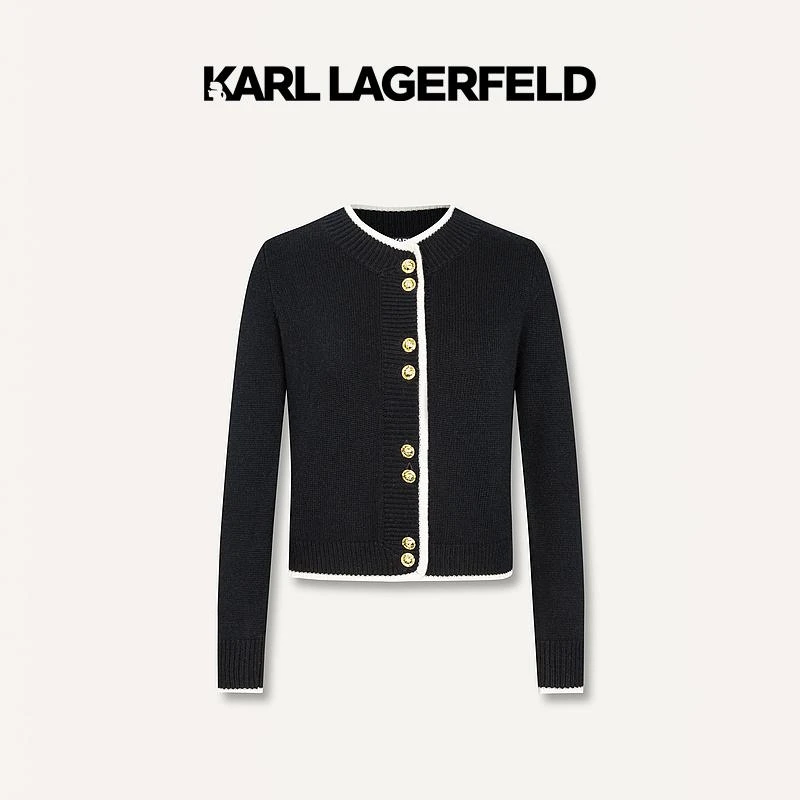 KARL LAGERFELD卡尔拉格斐早春新款撞色边针织开衫老佛爷E41W2065