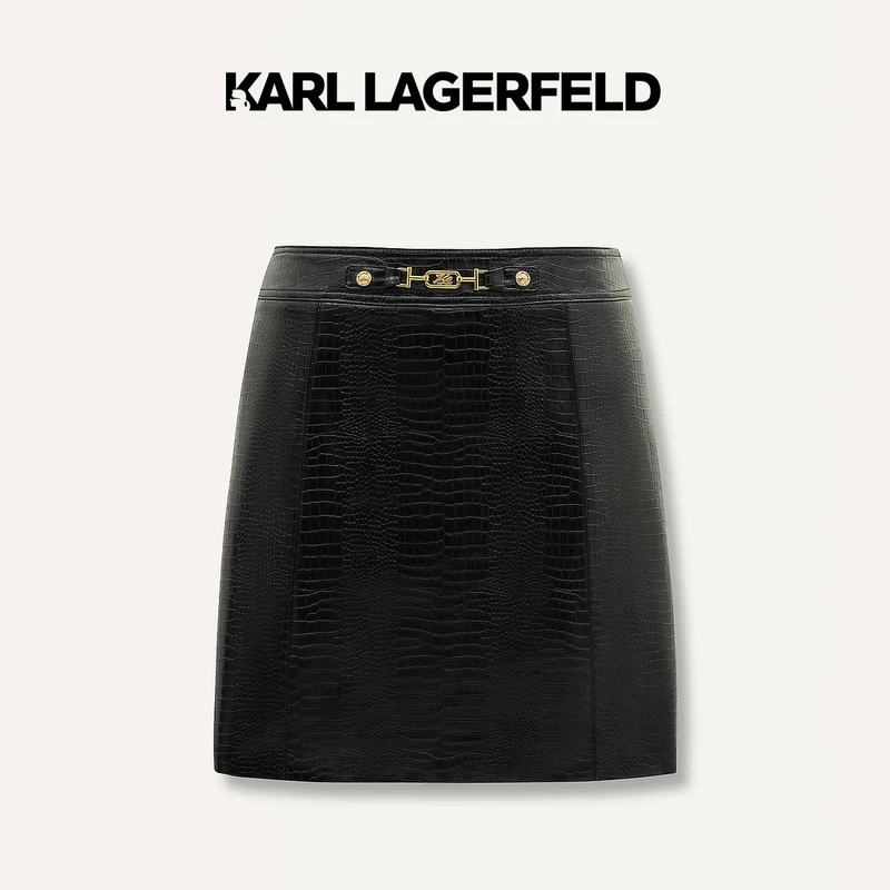 【官方】KARL LAGERFELD卡尔拉格斐24金属腰链PU半裙老佛爷K26E1209