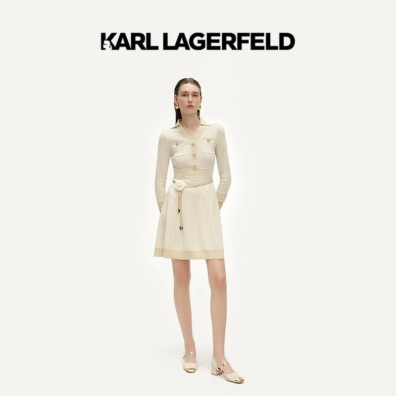 【诗语专属】KARLLAGERFELD秋七分袖针织提花连衣裙E41W1328